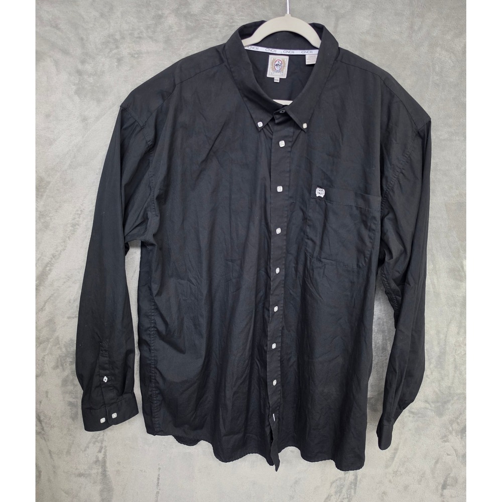 Cinch Mens XXXL Black Long Sleeve Button Down Western Shirt Cotton Solid Logo